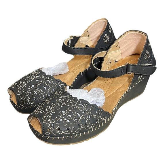 Patrizia Gennina Wedge Sandal Black Shoes Size 35 US 5 Spring Step Comfort Shoe - Picture 1 of 8